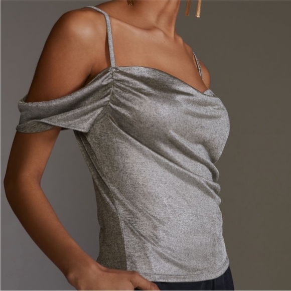 Anthropologie Lurex Off Shoulder Drapey Top - Picture 1 of 7